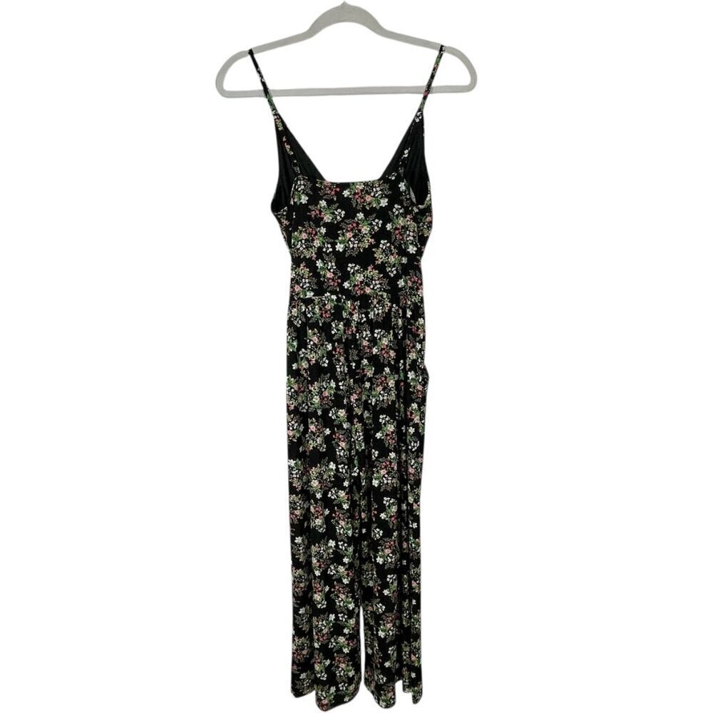 NWOT Black Floral Wide Leg Crop Jumpsuit Faux Wrap Strappy Small - Picture 3 of 12